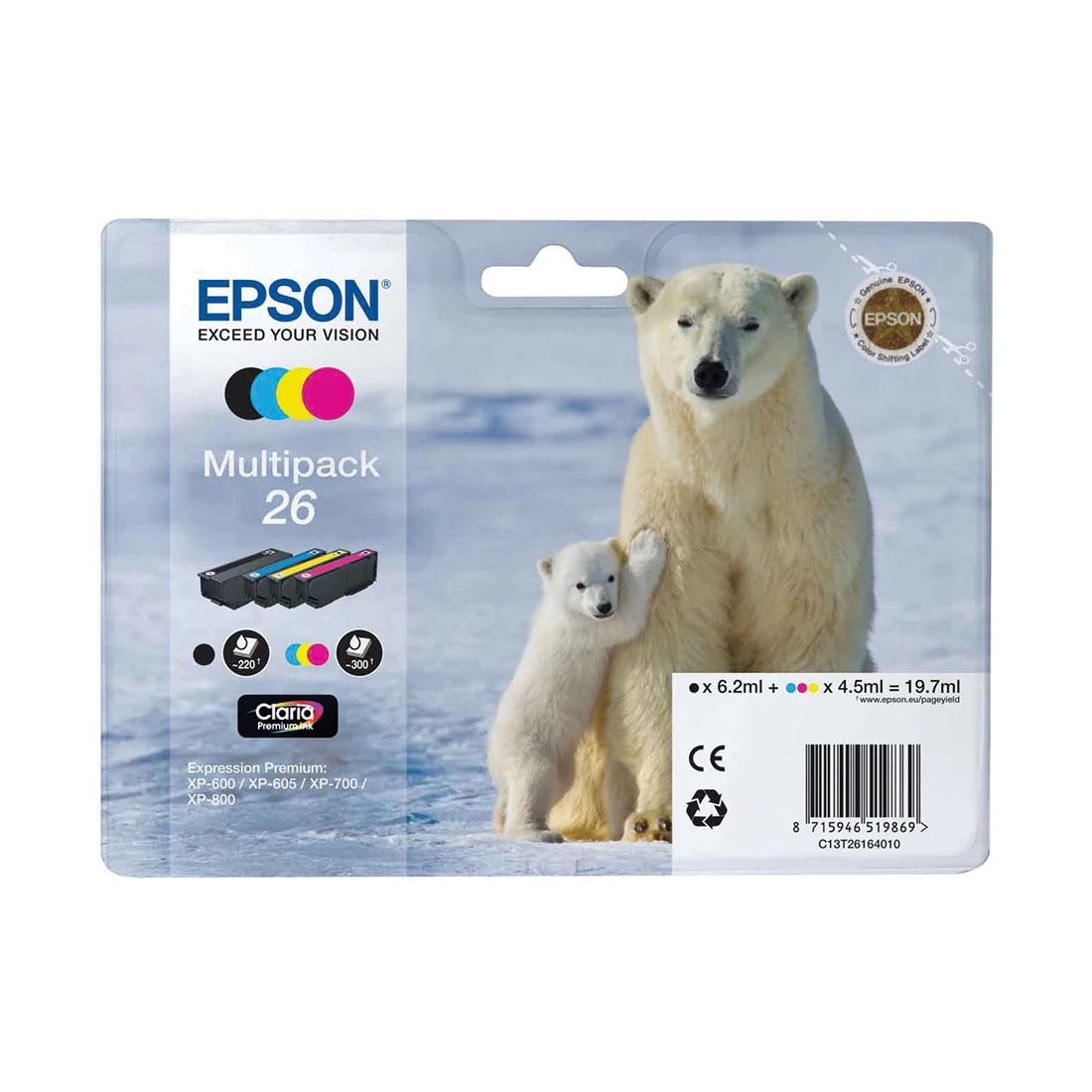 Epson 26 - 4 Colour Ink Cartridge Multipack - (T2616 Polar Bear)