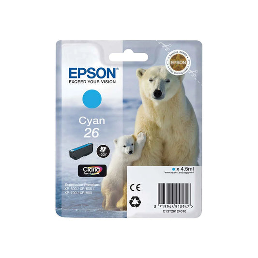 Epson 26 Cyan Ink Cartridge - (T2612 Polar Bear)