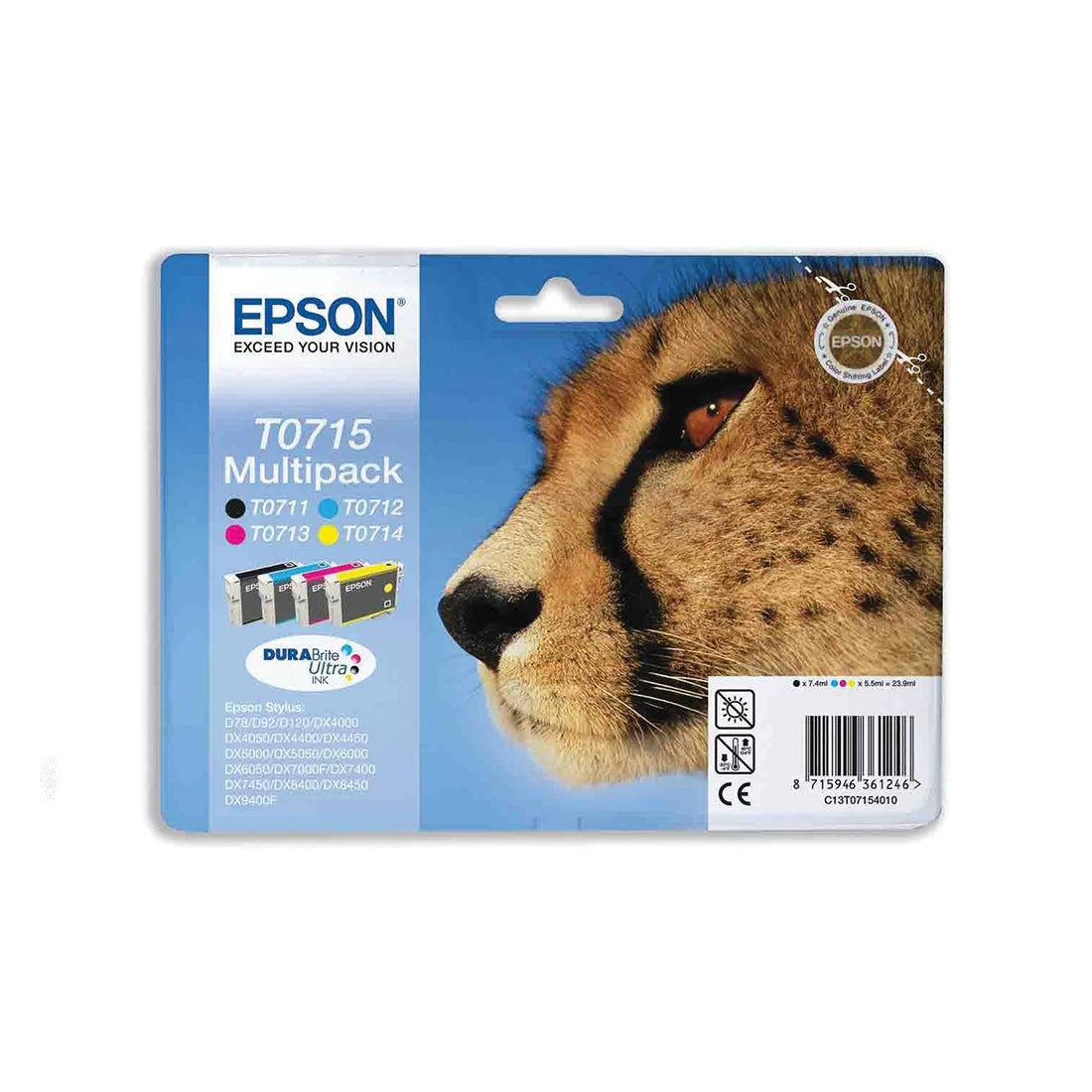Epson T0715 4-Colour Ink Cartridges Multipack - (Cheetah)